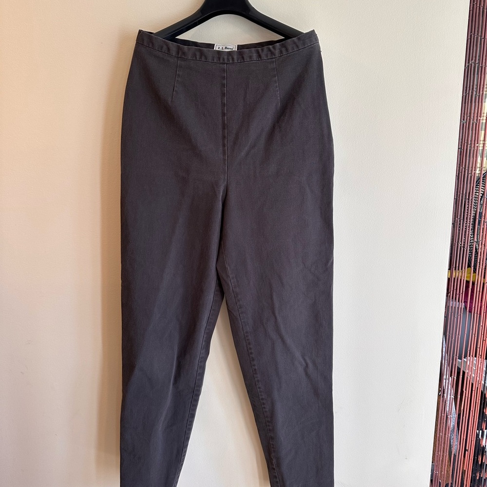 LL Bean Womens Pants 14 Tall Olive Twill Chino Straight Classic Fit Stretch